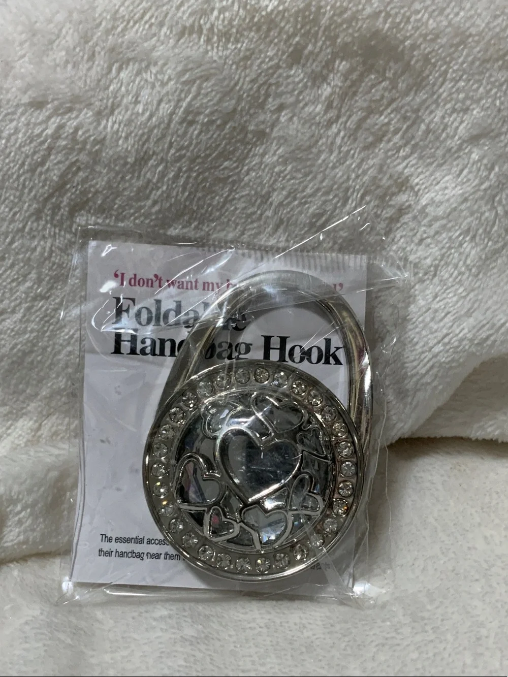 Foldable Handbag Hook - Silver Heart Design